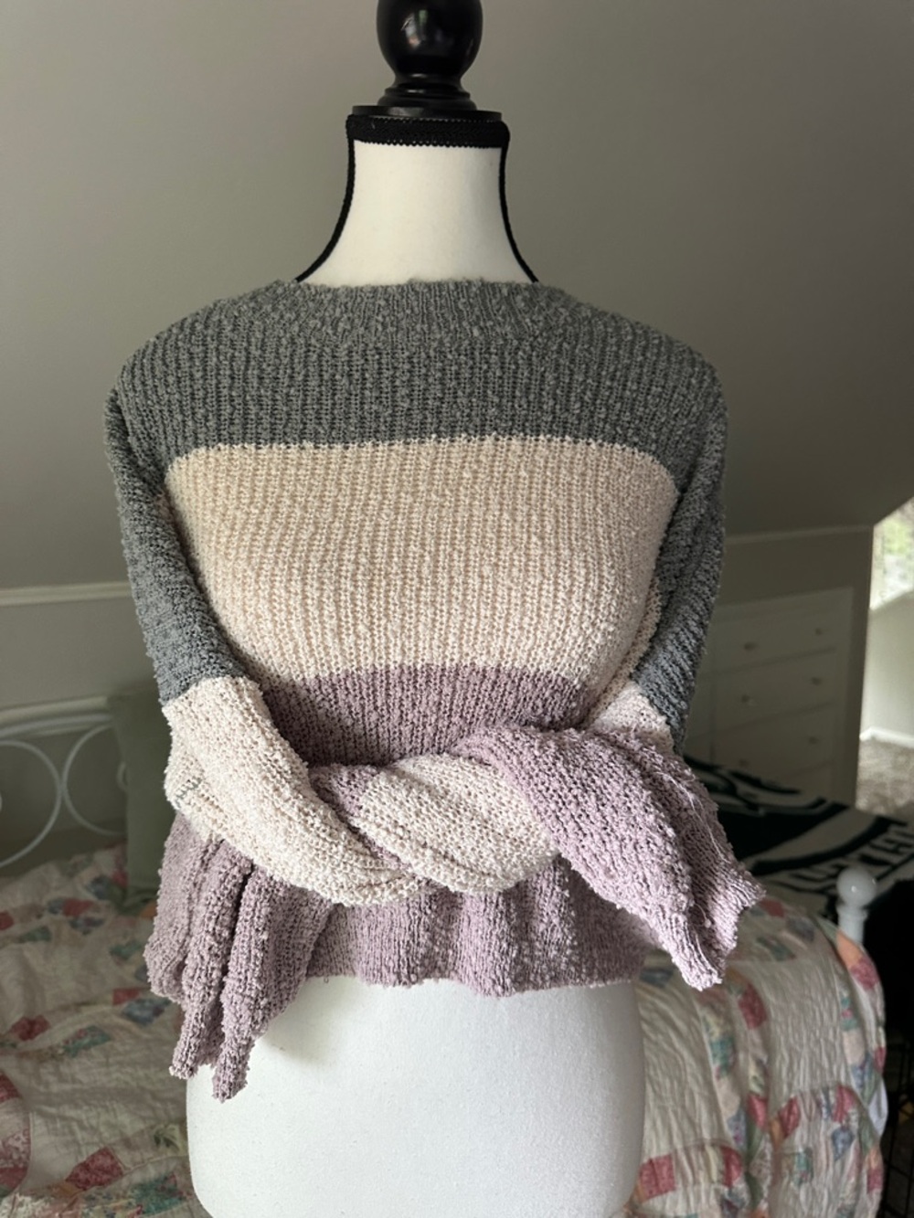 debut Colorblock Knit Sweater in Muted Gray, Cream, Lavender